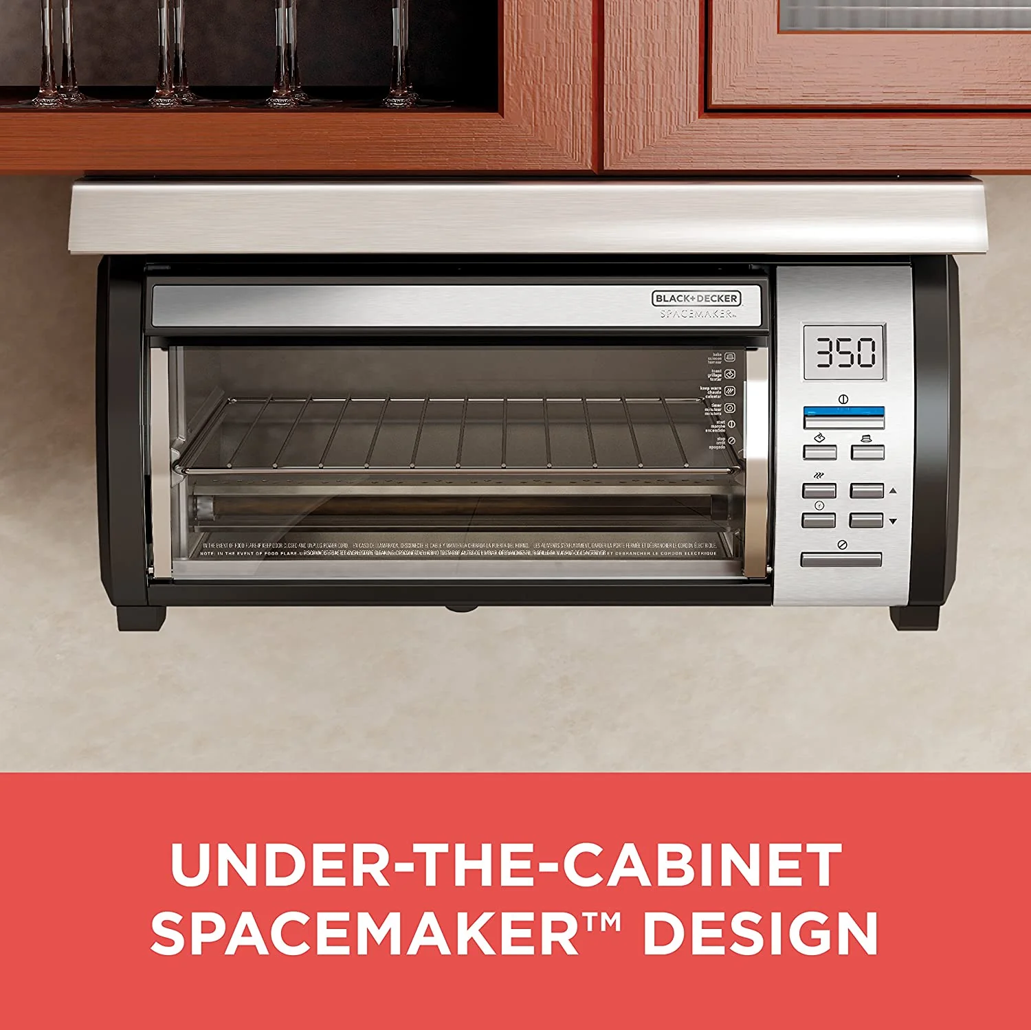 BLACK+DECKER SpaceMaker Under-Counter Toaster Oven, Digital Controls, Black/Stainless Steel, Fits 9测 Pizza, TROS1000D