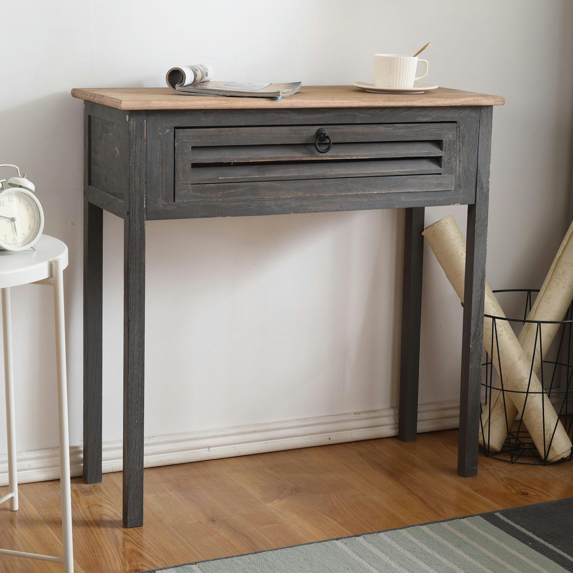 MY HOME - Console d'entrée avec 1 tiroir en bois de paulownia bleu