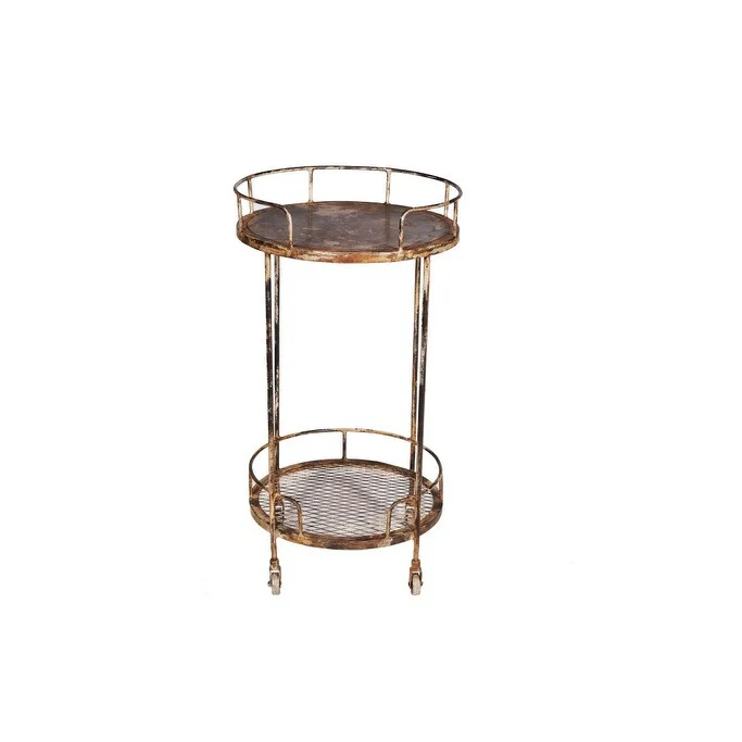 HomeRoots 18 Brown Iron Distressed Round Rolling Bar Cart - 18 in. x 33 in. x 18 in.