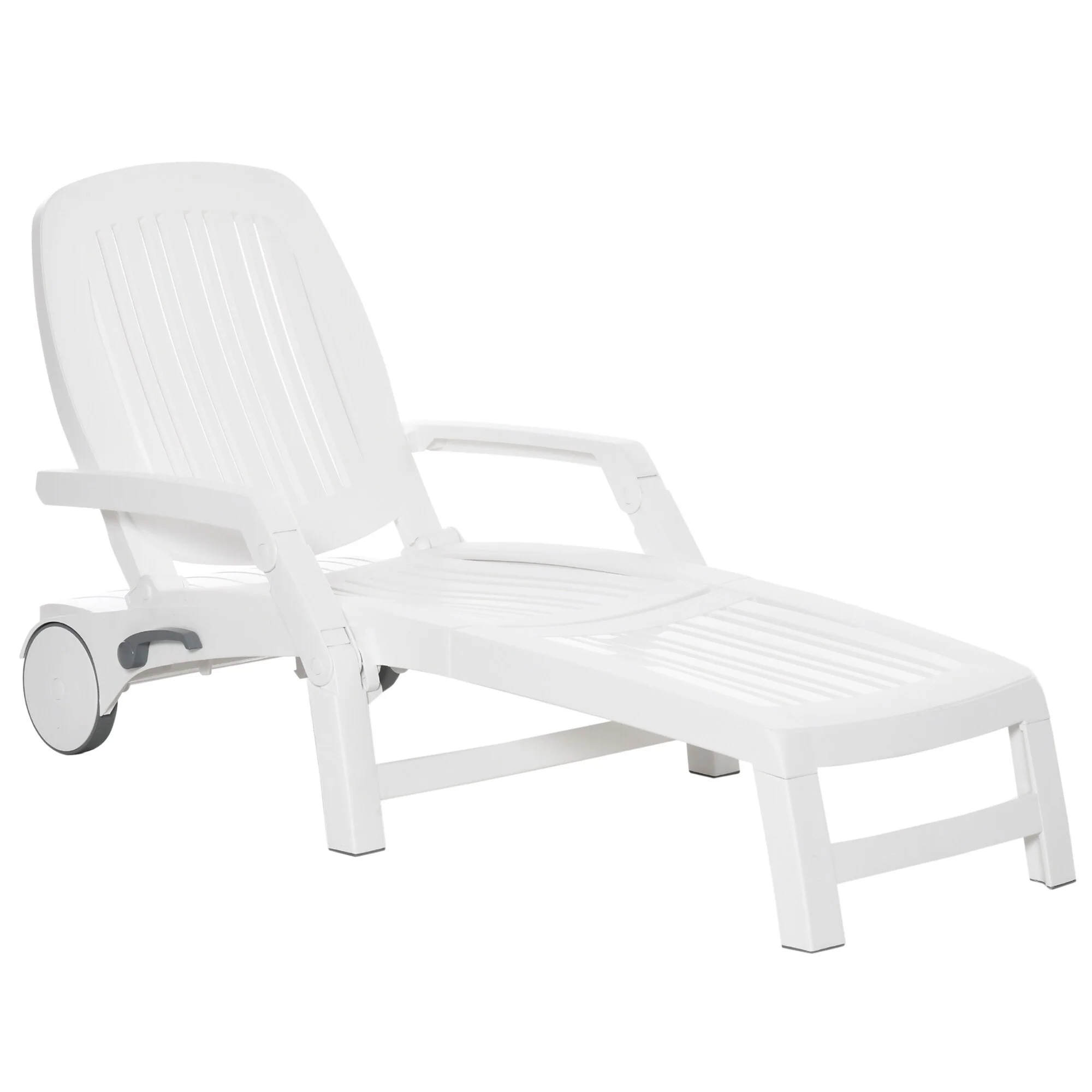 Outdoor Foldable Chaise Lounger Waterproof Sun Lounger with Wheels and Adjustable Backrest for Poolside Beach