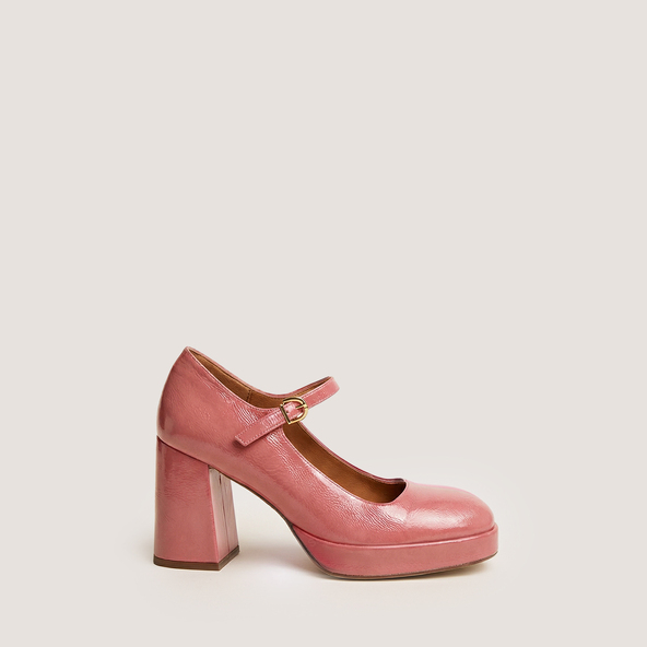 Babies à plateformes et bouts arrondisen vernis plissé vieux rose | VERITOX