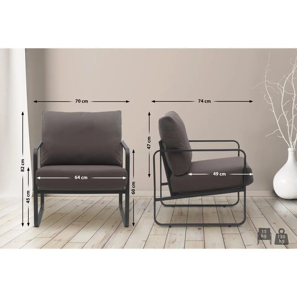 CLP Lounger Manea zwart Frame - Kunstleer - bruin