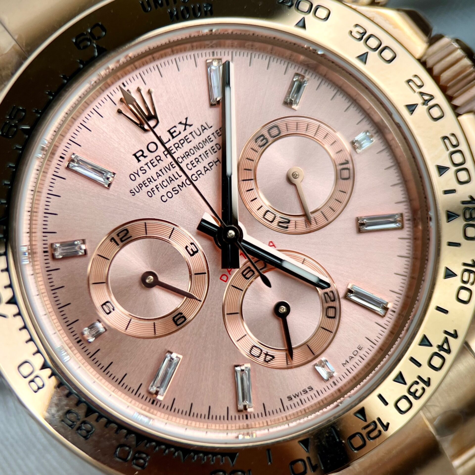 Rolex Daytona 116505 RG Plated Pink Dial CZ Diamonds 40mm Oyster Super Clone