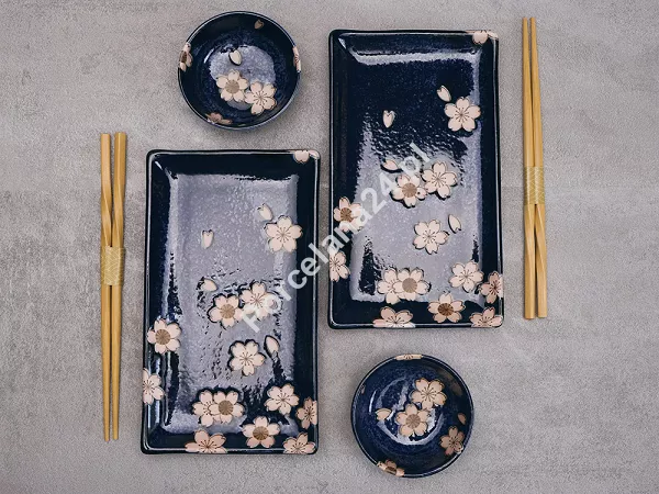 Zestaw do sushi dla 2 osób (4 el.) z pałeczkami Tokyo Design Studio - Sakura Navy 33759