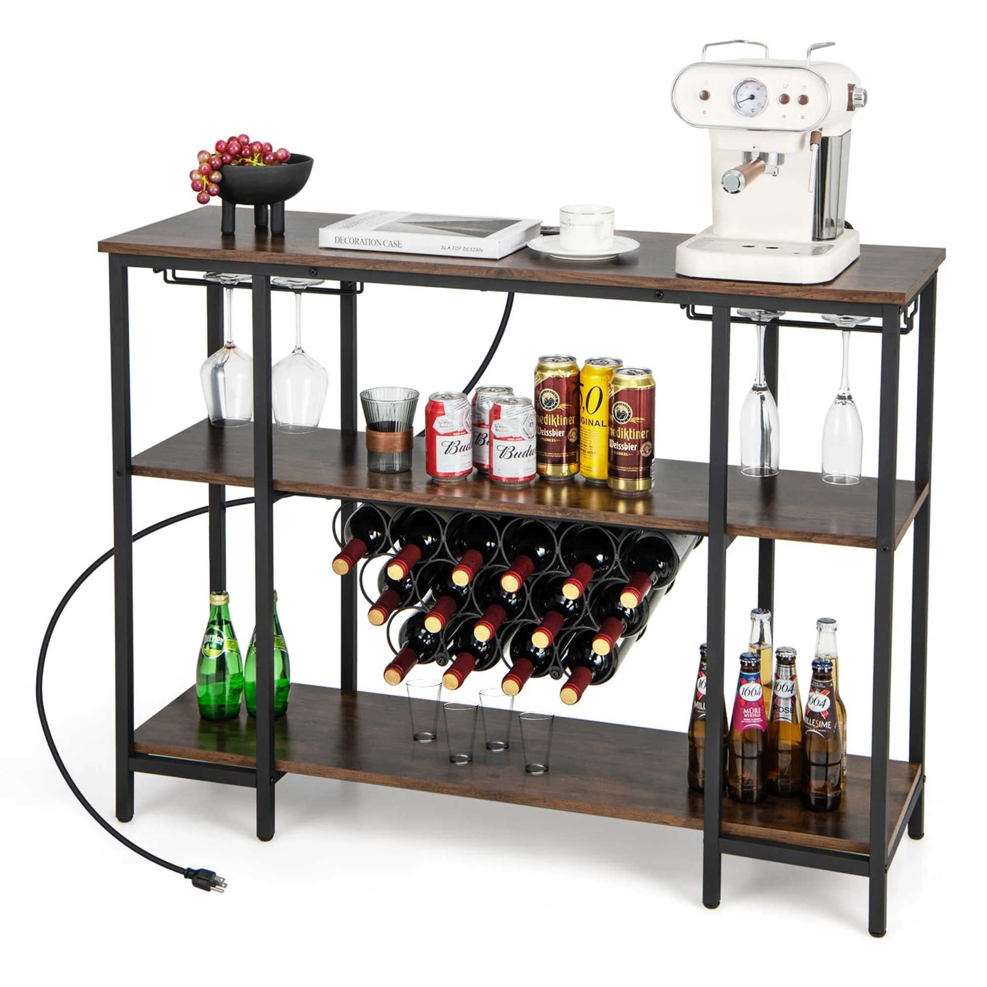 Costway Wine Cabinet Bar Table Rack Table for Drinks Glasses with - See Details