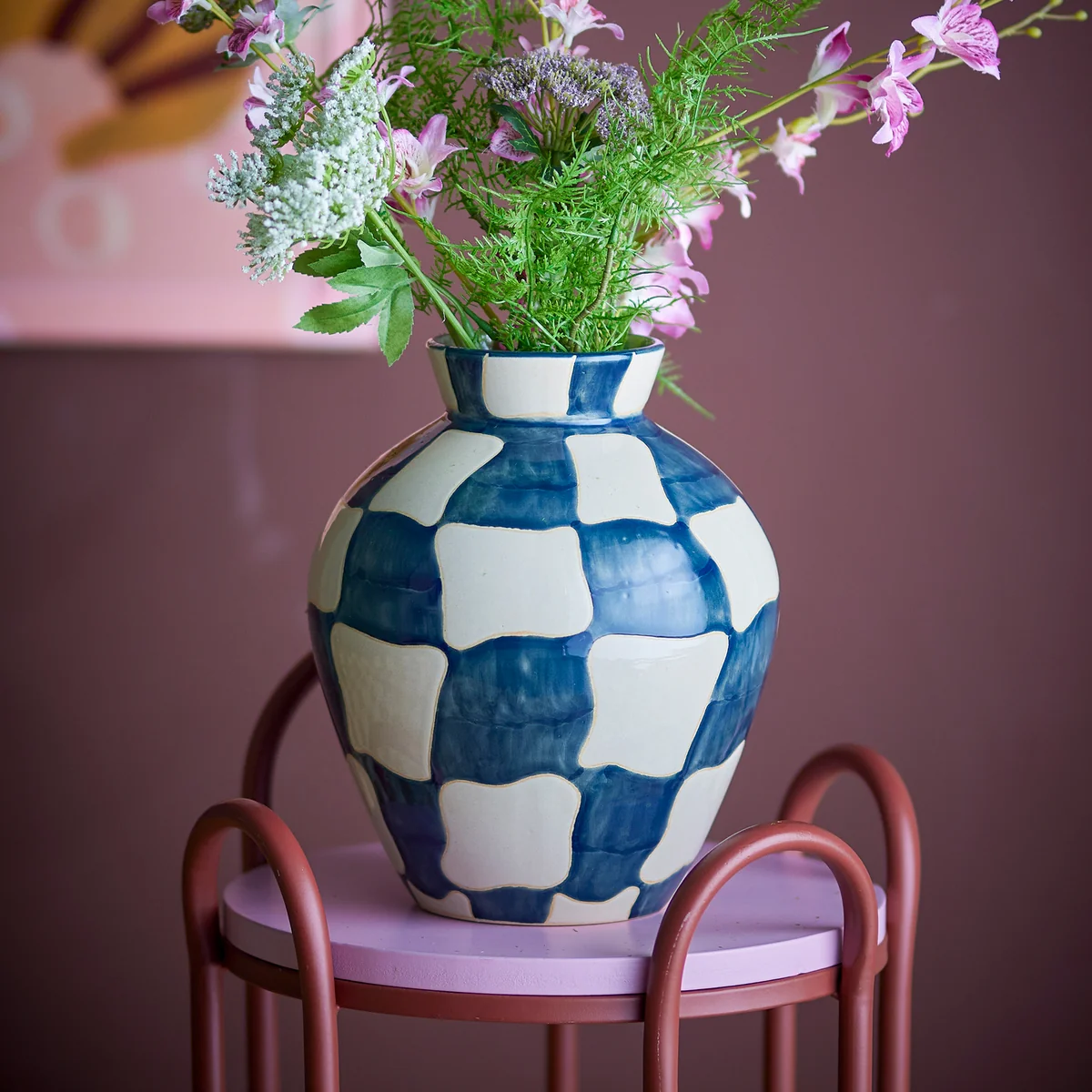 Bloomingville - Check Vase, H 24 cm, blau