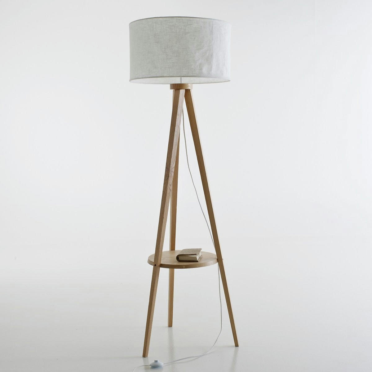 Lampadaire trépied frêne et abat-jour lin, Setto