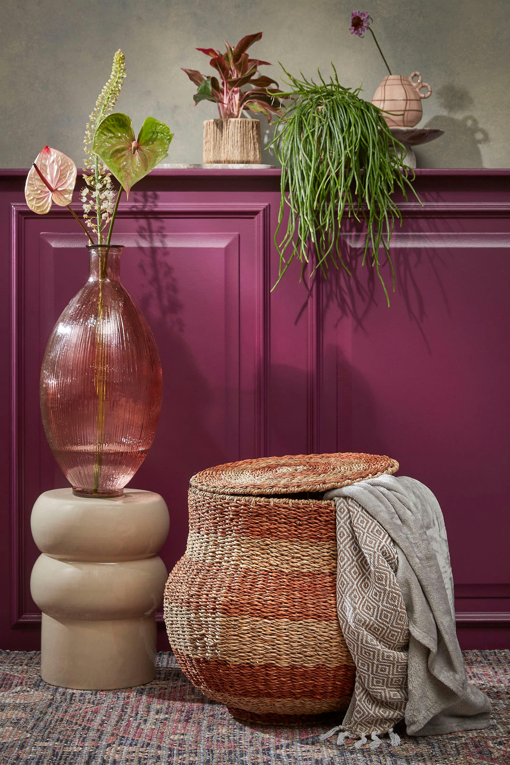 TACOMA - Panier de rangement avec couvercle en jute orange H48