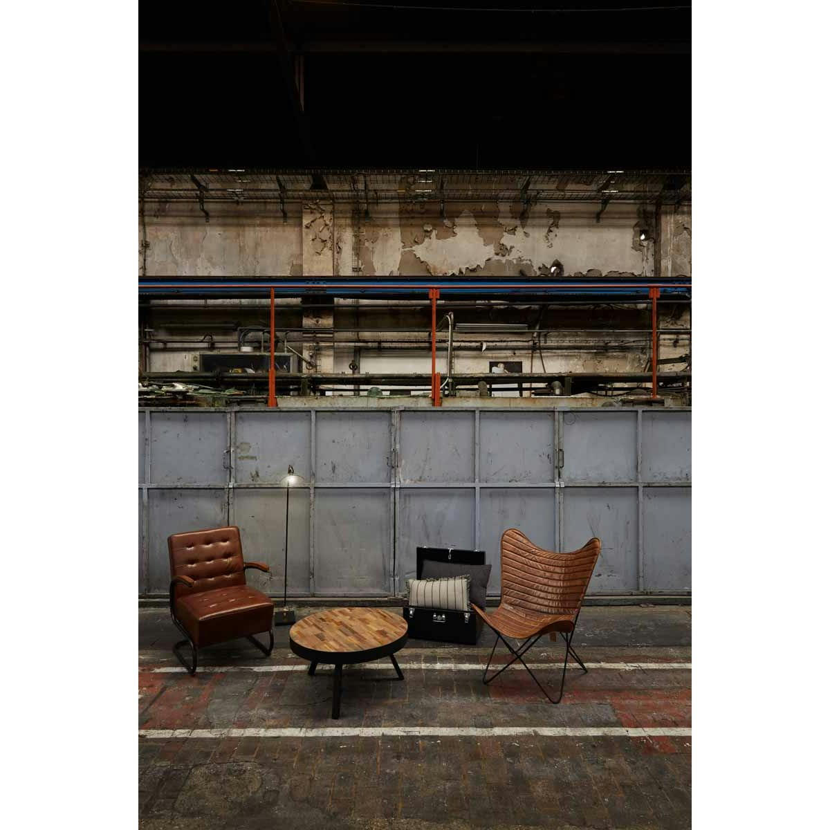 WOODY - Table basse teck recyclé et métal ronde D76 cm