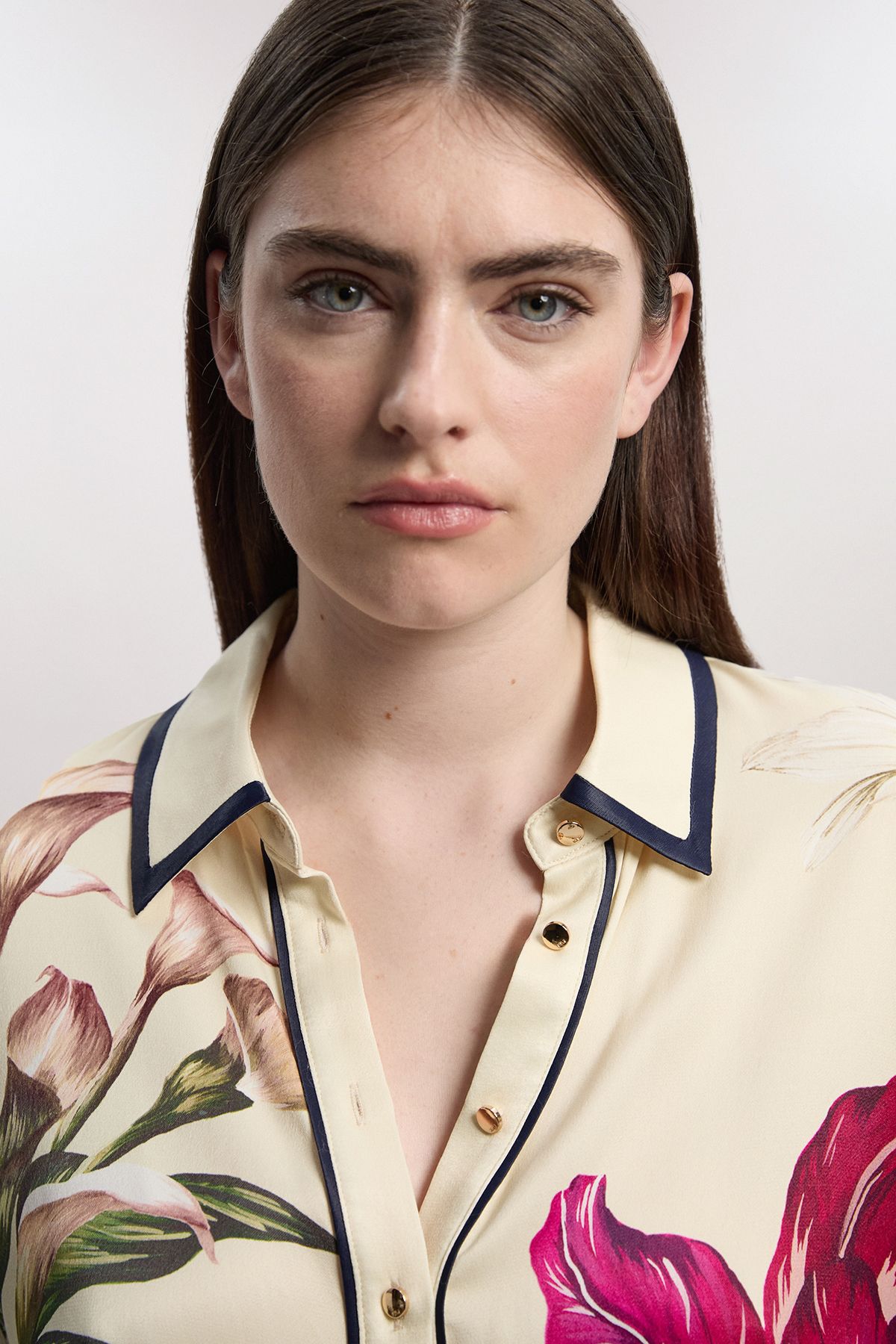 KarenMillen Viscose Satin Floral Print Oversized Woven Shirt
