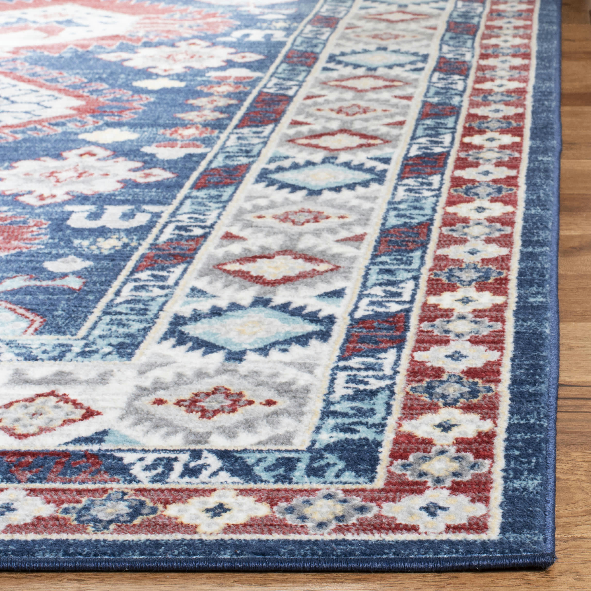 KAZAK - Tapis de salon interieur en bleu marine & rouge, 61 x 244 cm