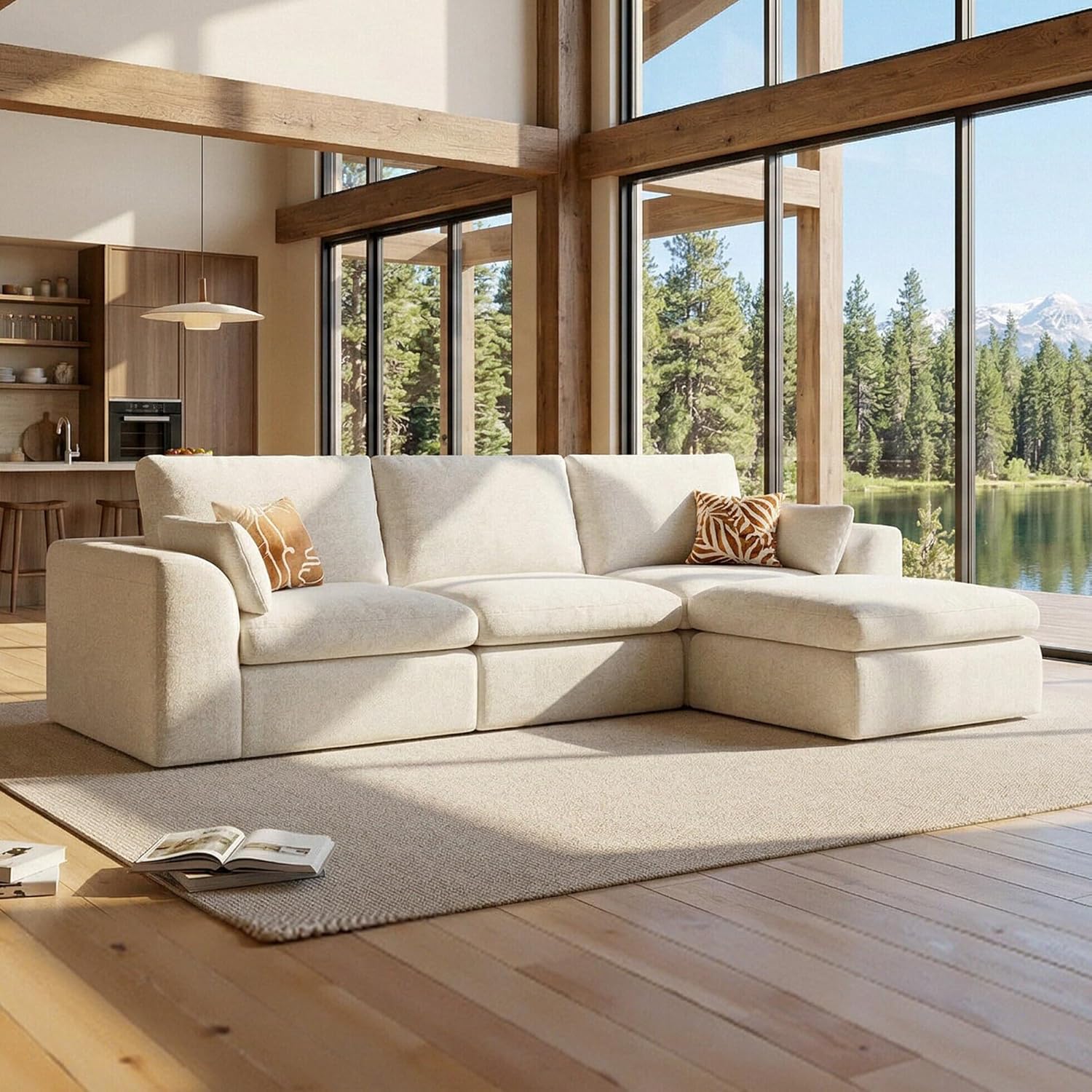 108 Modern Cloud Couch, Plush L Shaped Sectional Couch with Ottoman, Comfy Boneless Couch Modular Sofa, High-Density Memory Foam Deep Seat, No Assembly Required, Pet-Friendly, White
