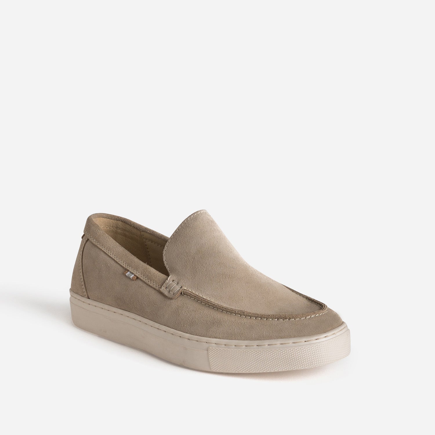 Mocassin taupe cuir velours semelle sport