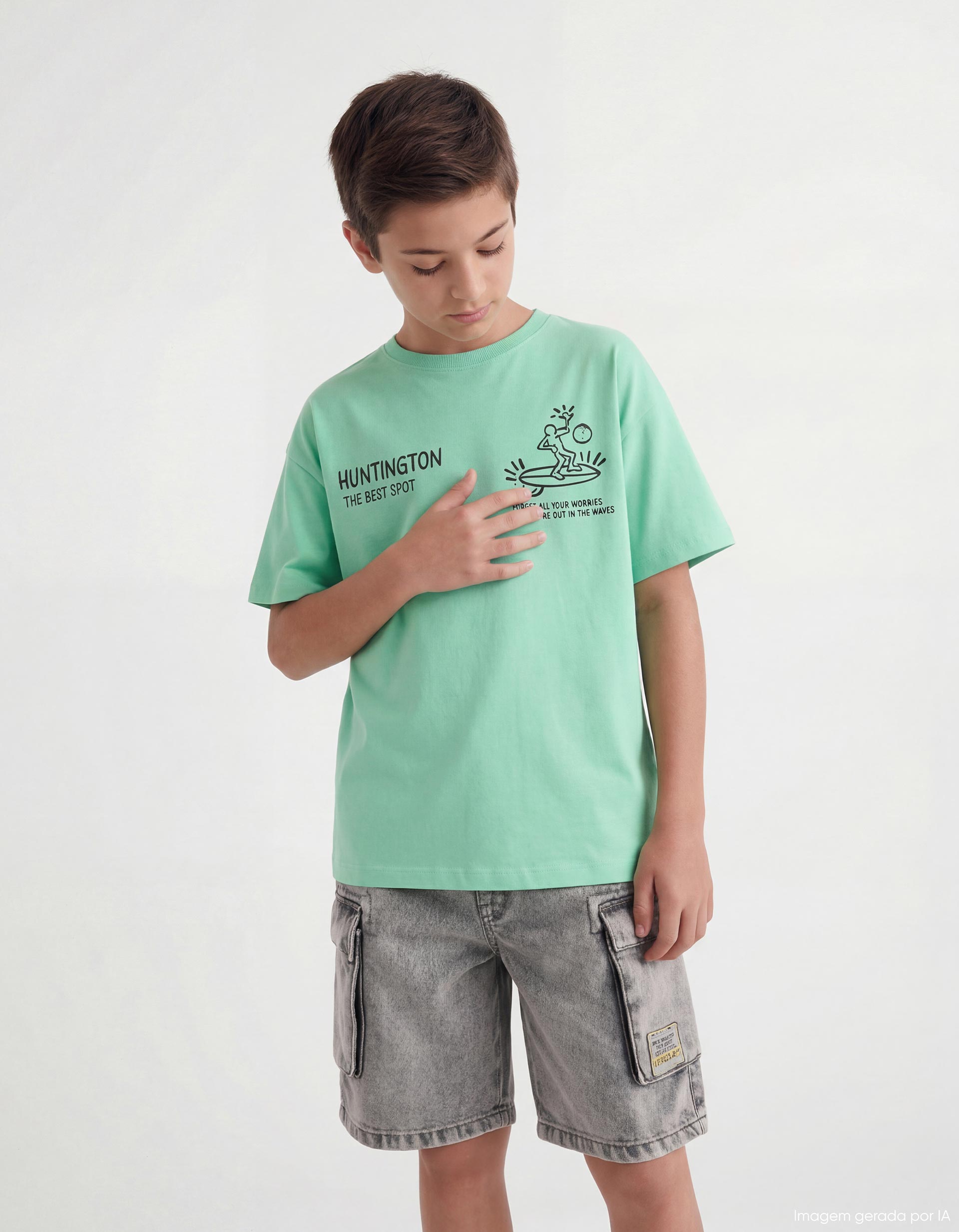 T-shirt Estampada, Menino, Verde Claro