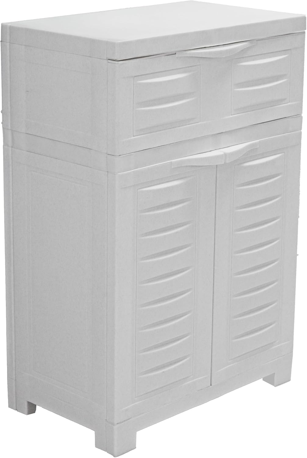 Sunnydaze 34.5 H Resin Garage Storage Cabinet - Garage Cabinet with Adjustable Shelf - Freestanding Utility Storage for Laundry Room, Office, Basement - Speckled White