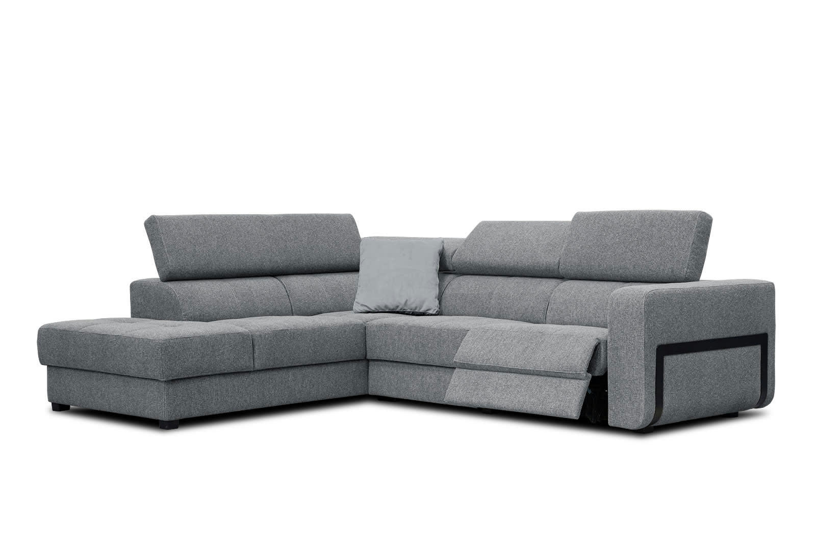 BERGO - Canapé d'angle gauche 5 places avec une relax électrique tissu gris