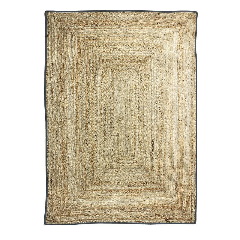 FUNNY - Tapis en jute et coton bande gris foncé 120x170