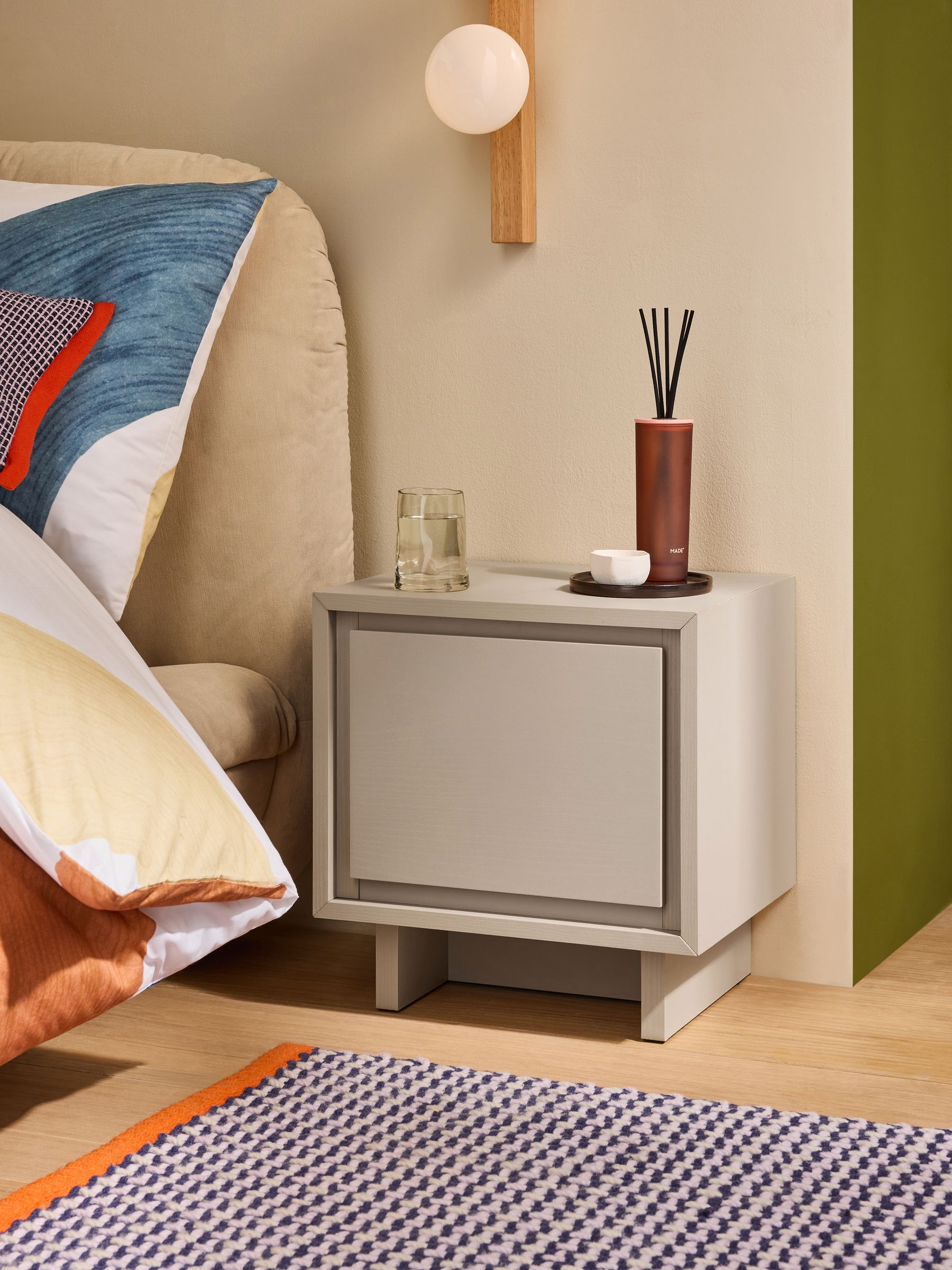 Kaci Bedside Table in Natural Greige Wood Effect
