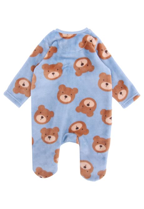 Baby Boys Blue Fleece Teddy Bear Sleepsuit