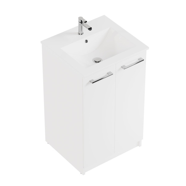 Biały Zestaw do Łazienki 50x47cm Szafka z Umywalką 2 Drzwi Neo