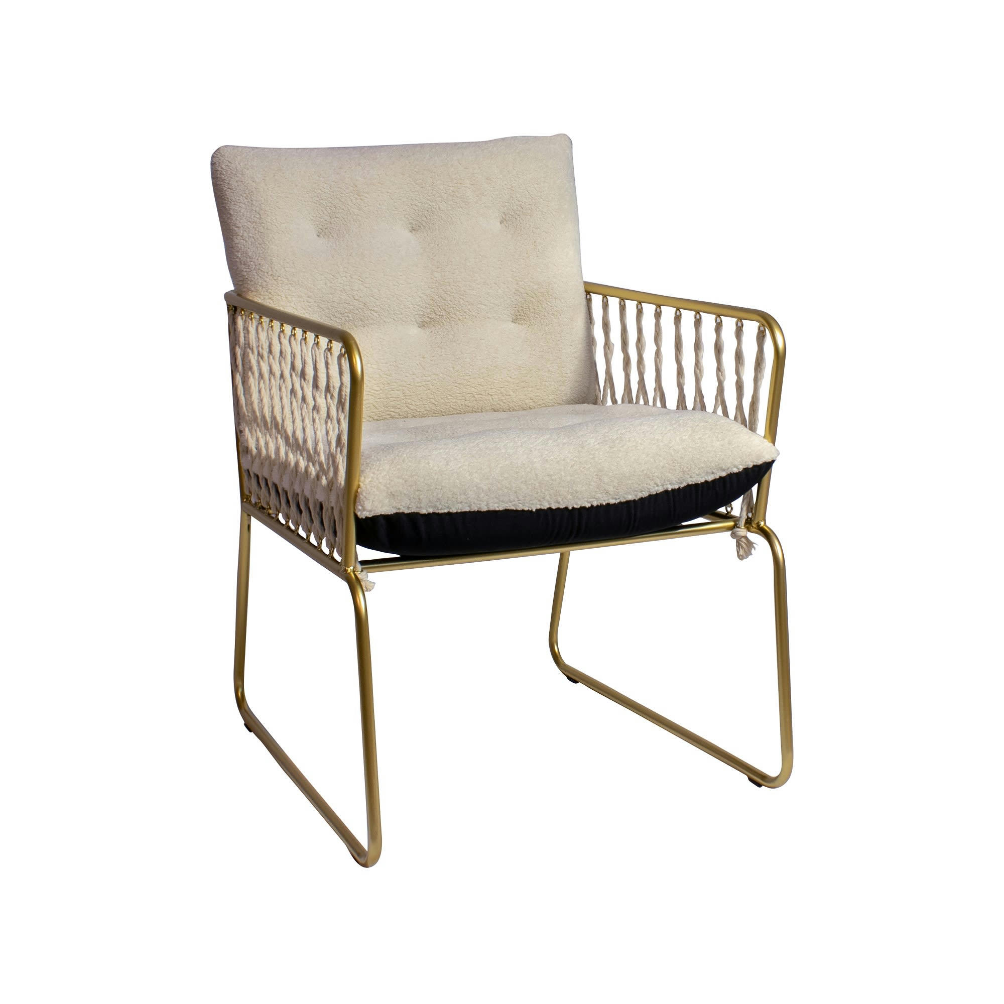 MUNIO - Fauteuil en bouclette blanche et velours noir