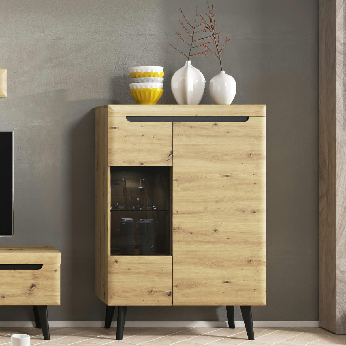 - Vaisselier 2 portes naturel et noir