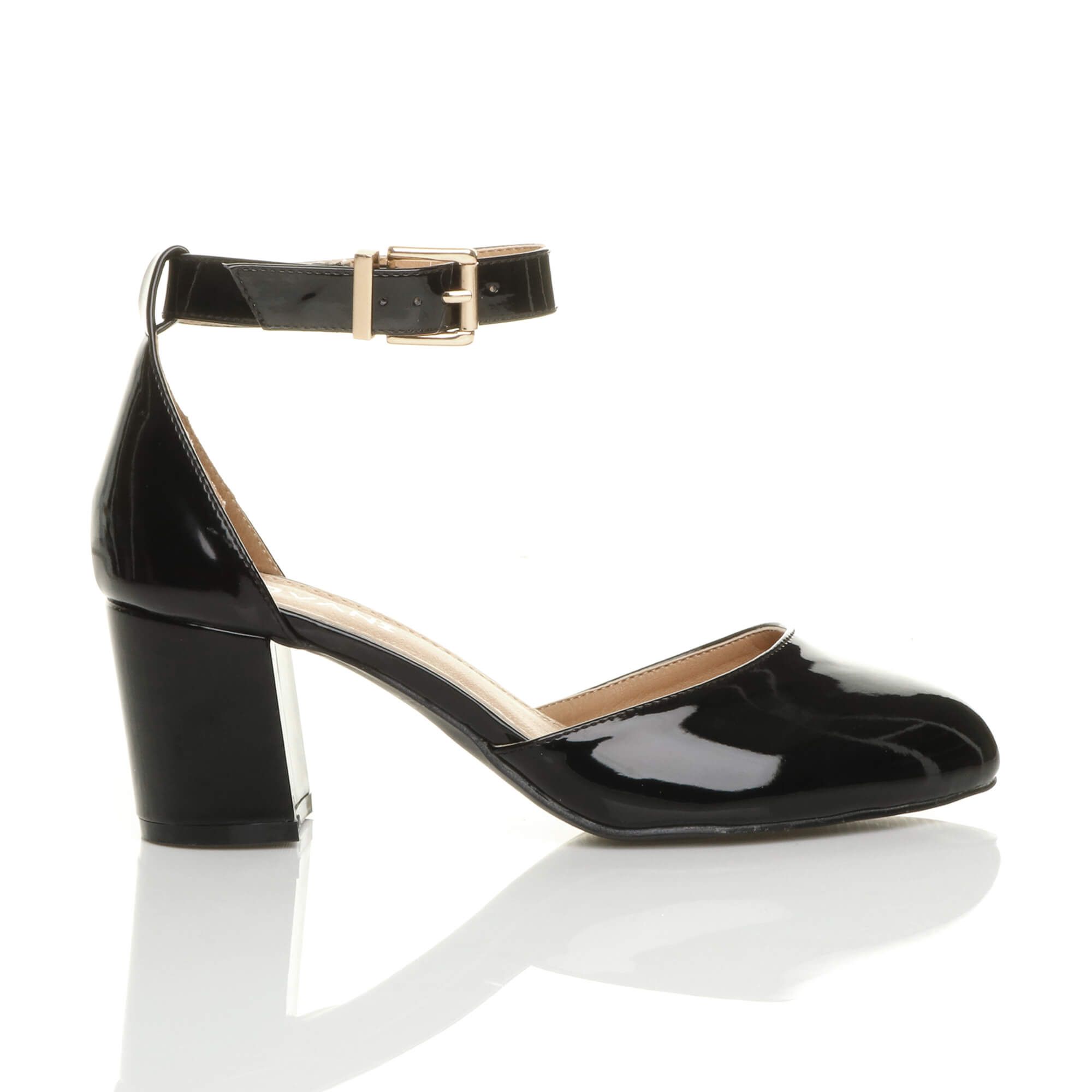 AJVANI Mid Block Heel Ankle Strap 2 Part Heels