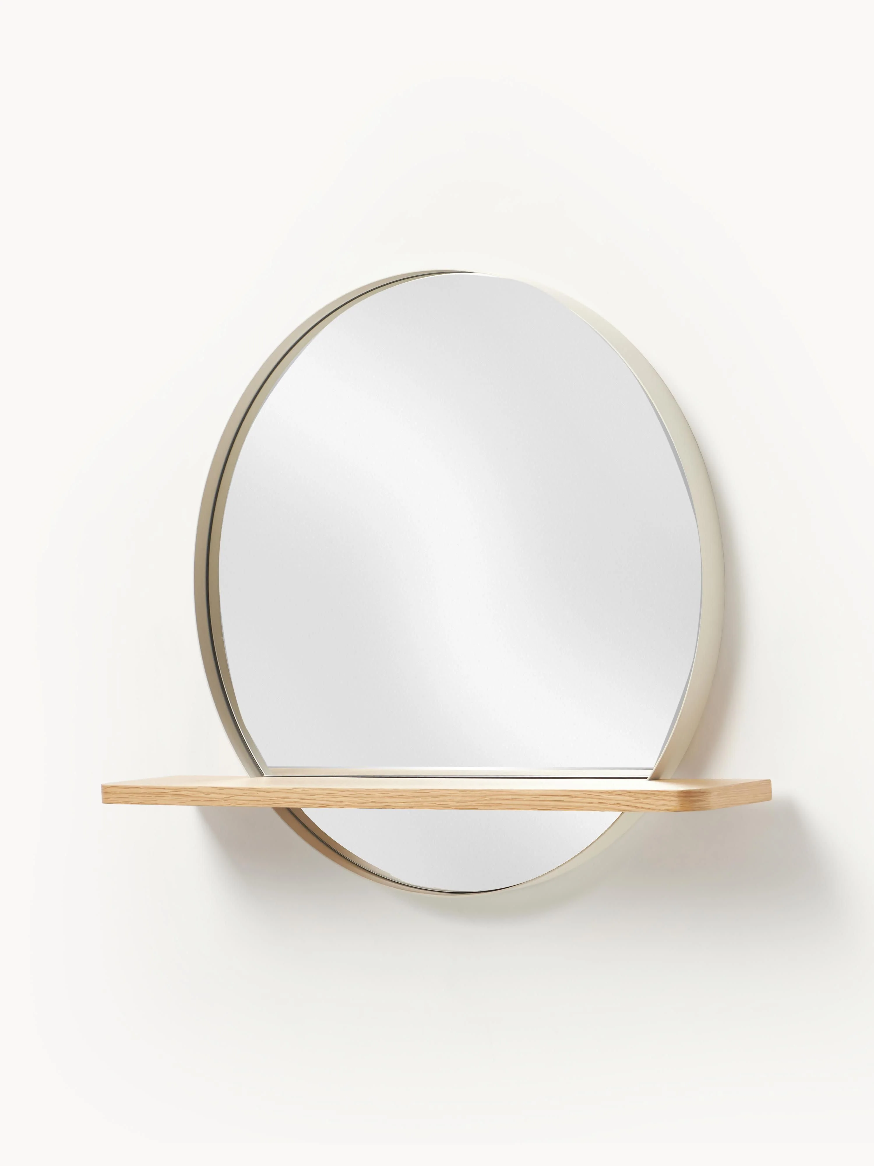 Runder Wandspiegel Kenny mit Holz-Ablage