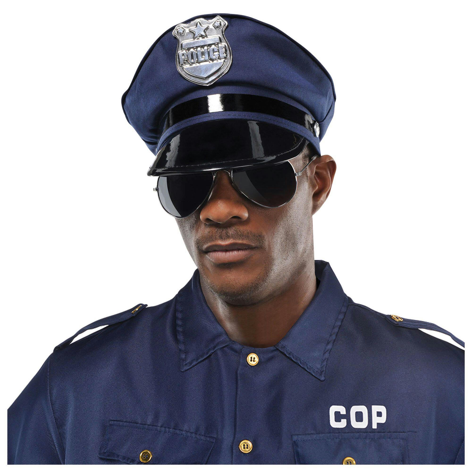 Police Classic Hat, Blue/Black, One Size, Wearable Costume Accessory for Halloween