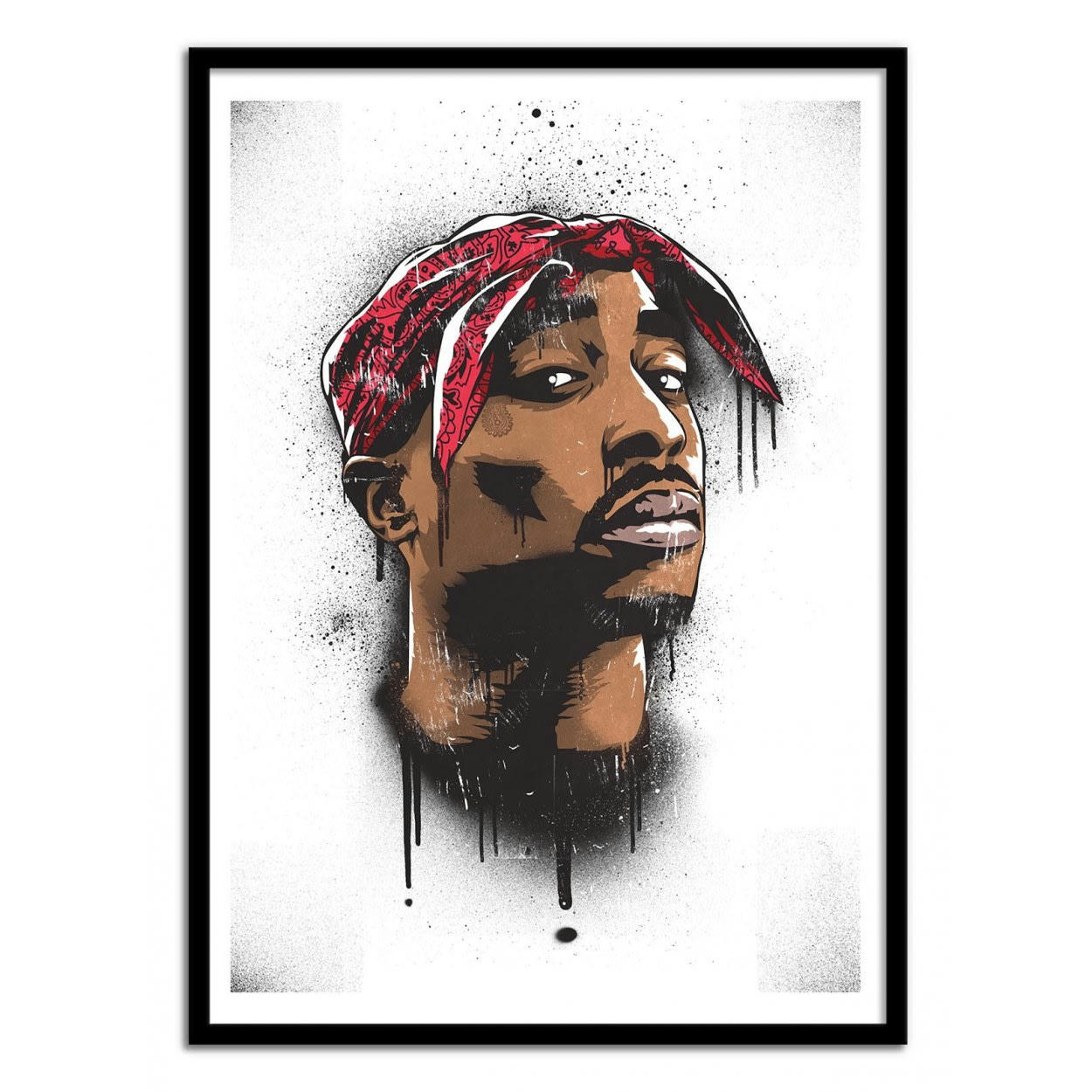 BOKKABOOM - TUPAC - Affiche d'art avec Cadre bois noir - 30 x 40 cm