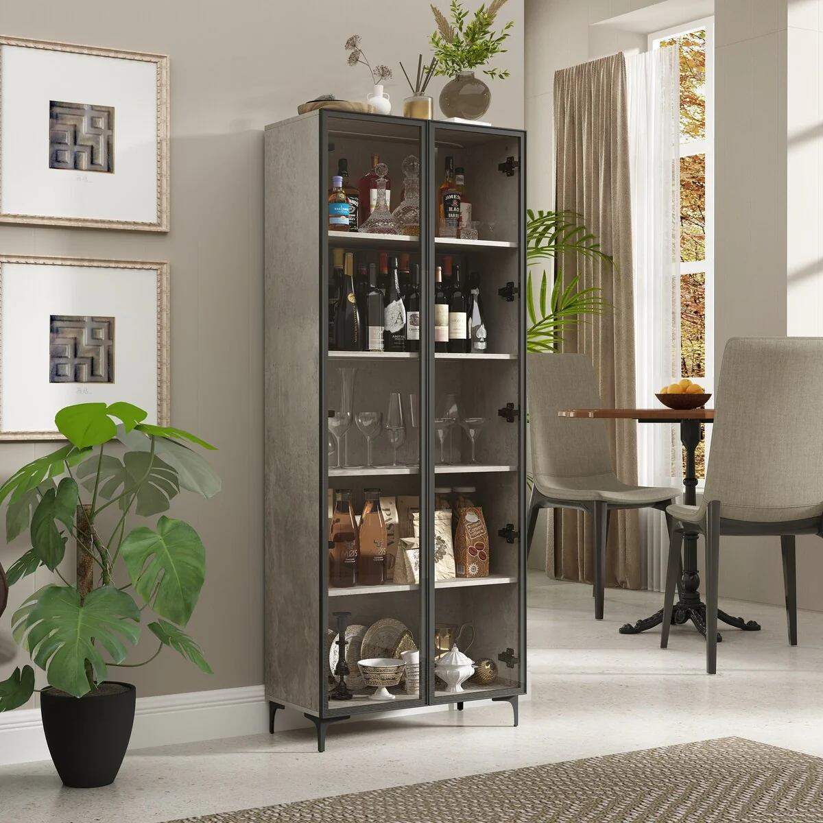 Kitchen Pantry Cabinets 5-Tier Tall Storage Cabinet with Glass Doors