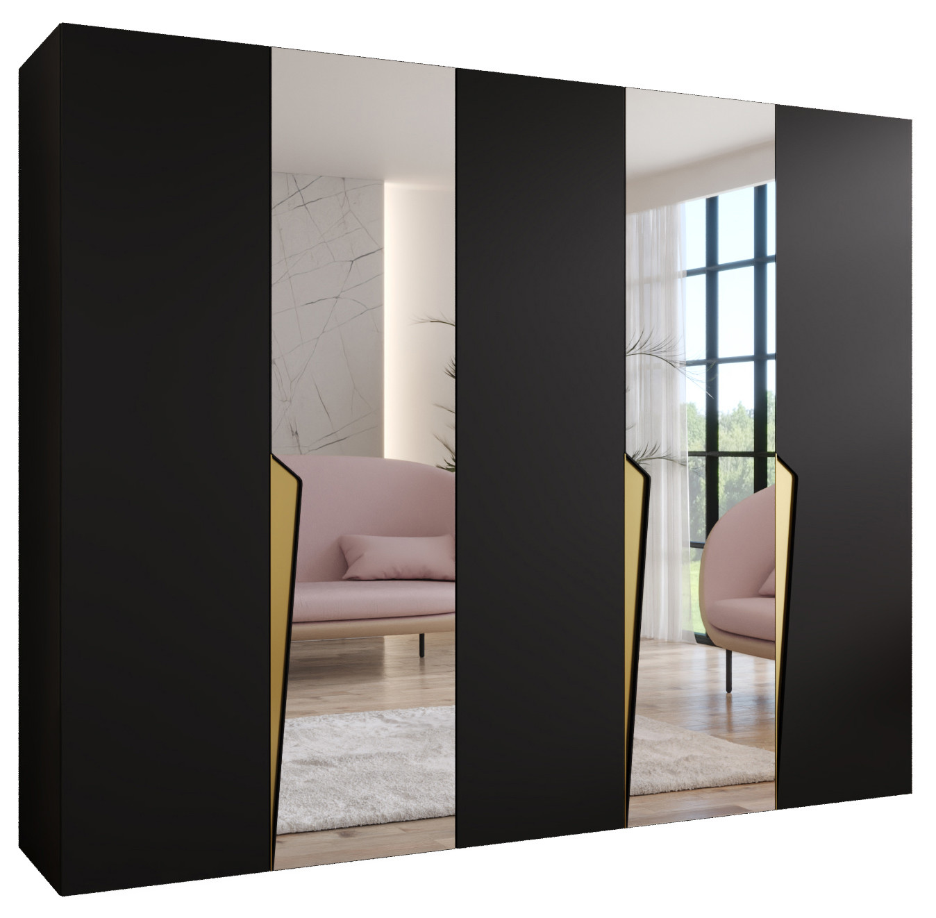 Szafa uchylna z lustrem PIANO 2 250 wys 202 cm Czarny   u Złoty