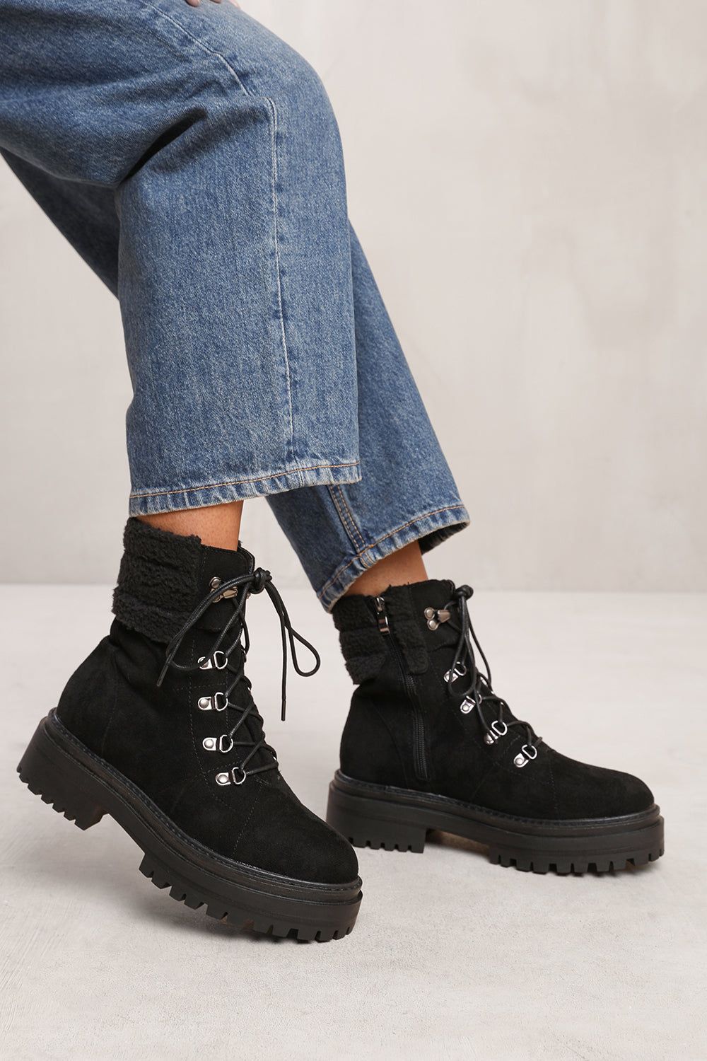 Where's That From Kaia' Lace Up Ankle Boot With Sherpa Trim And Chunky Sole
