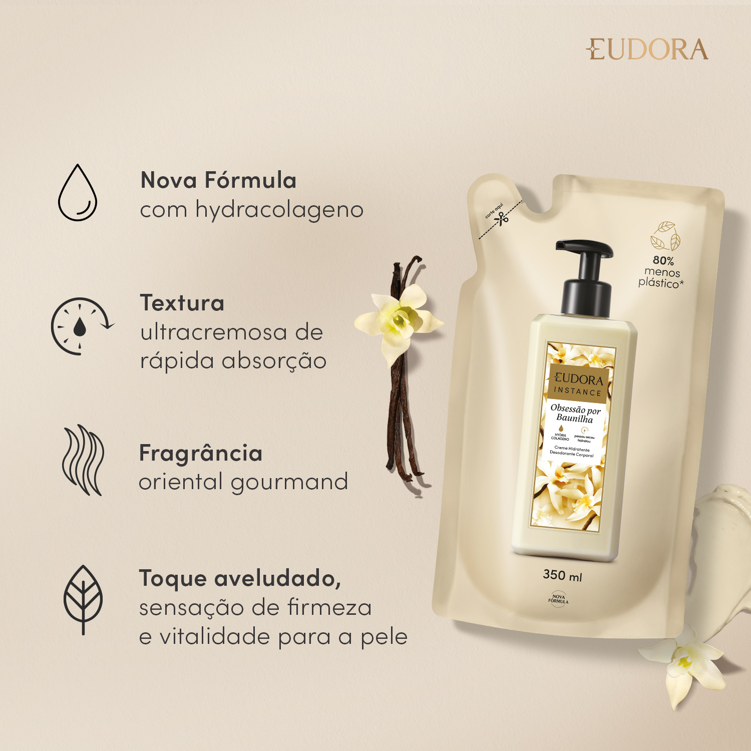 Refil Creme Hidratante Desodorante Corporal Instance Baunilha 350ml