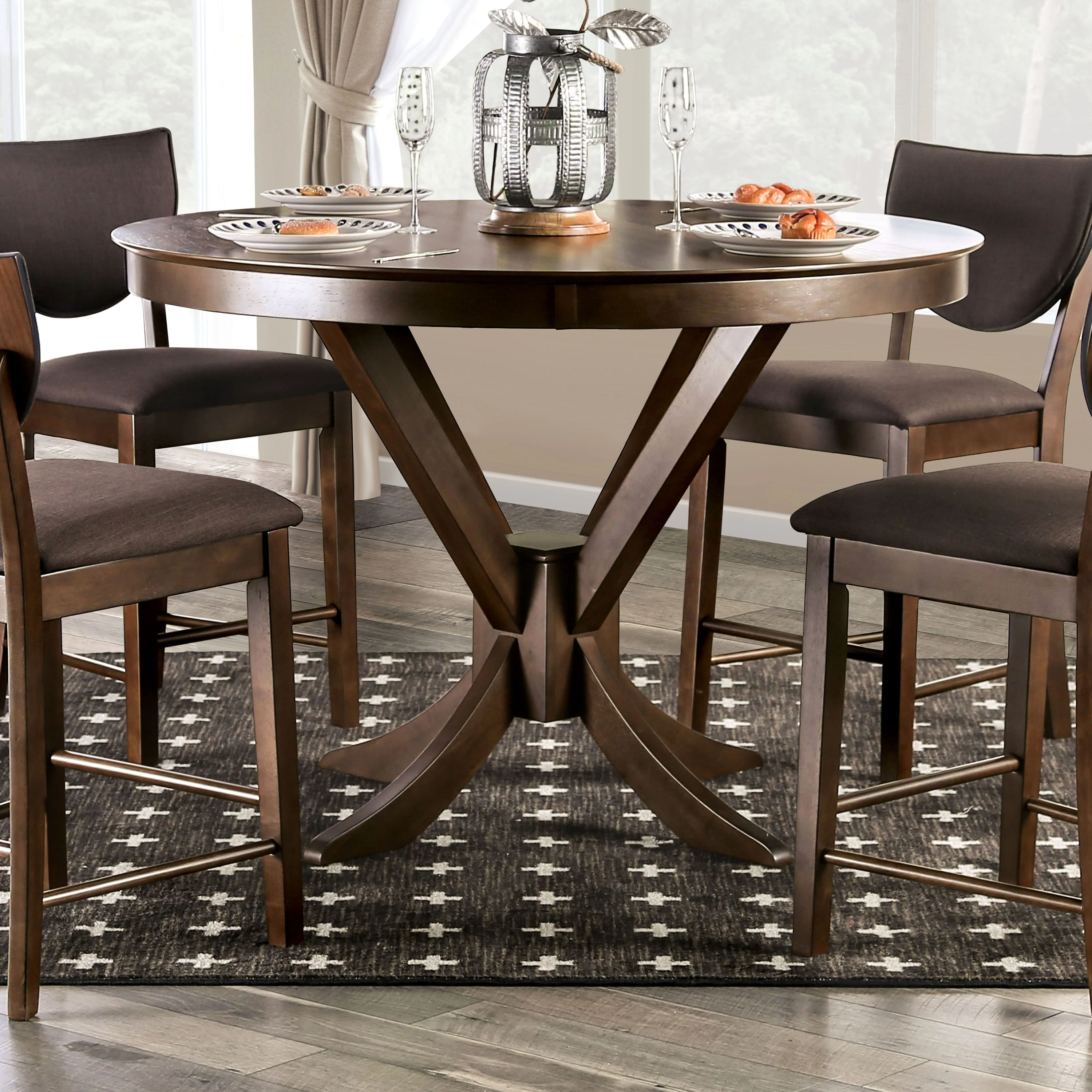 Oskam Transitional Brown Solid Wood 5-Piece Counter Height Dining Set by Furniture of America