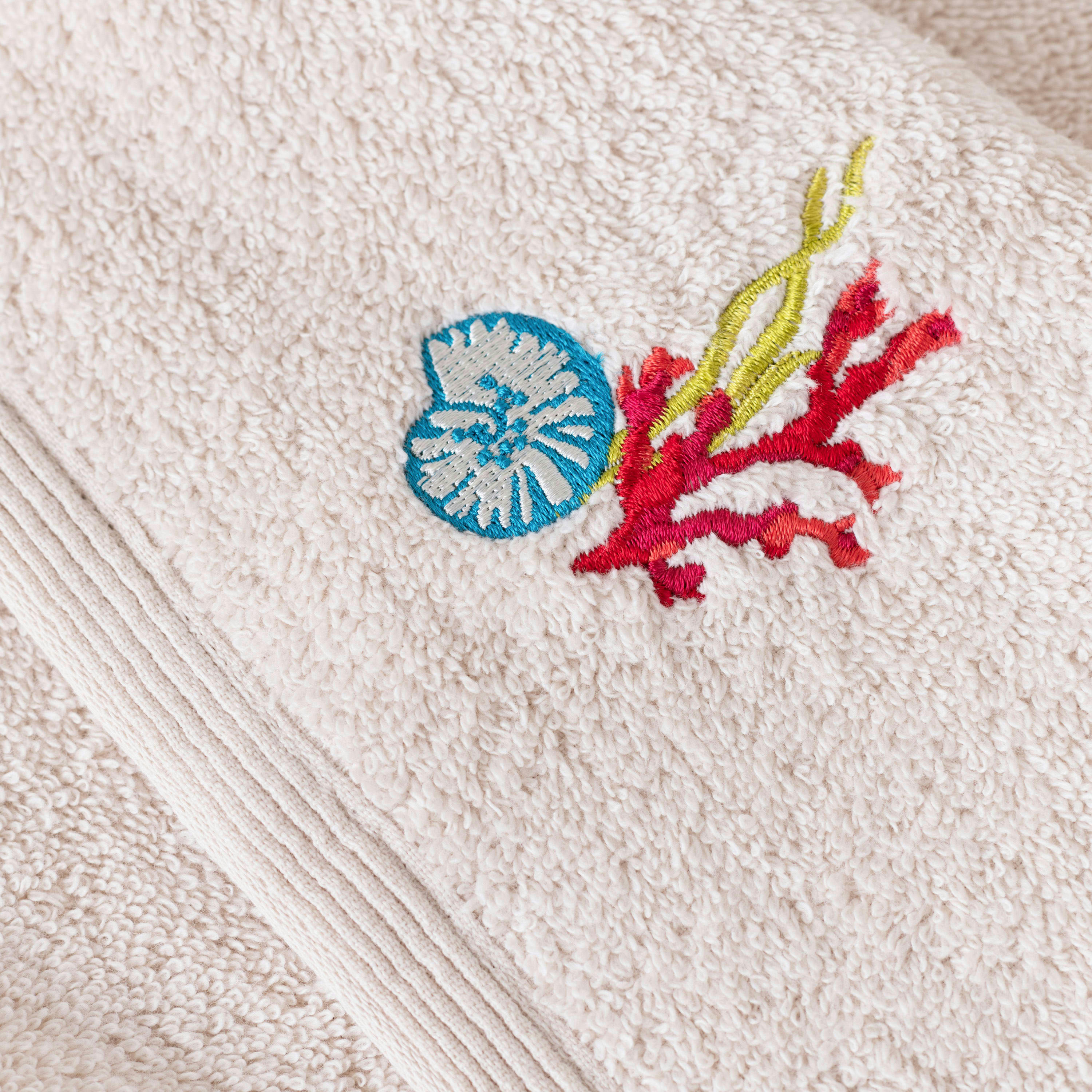 RECIF - Serviette invité coton bouclette brodé beige 30 x 50 cm