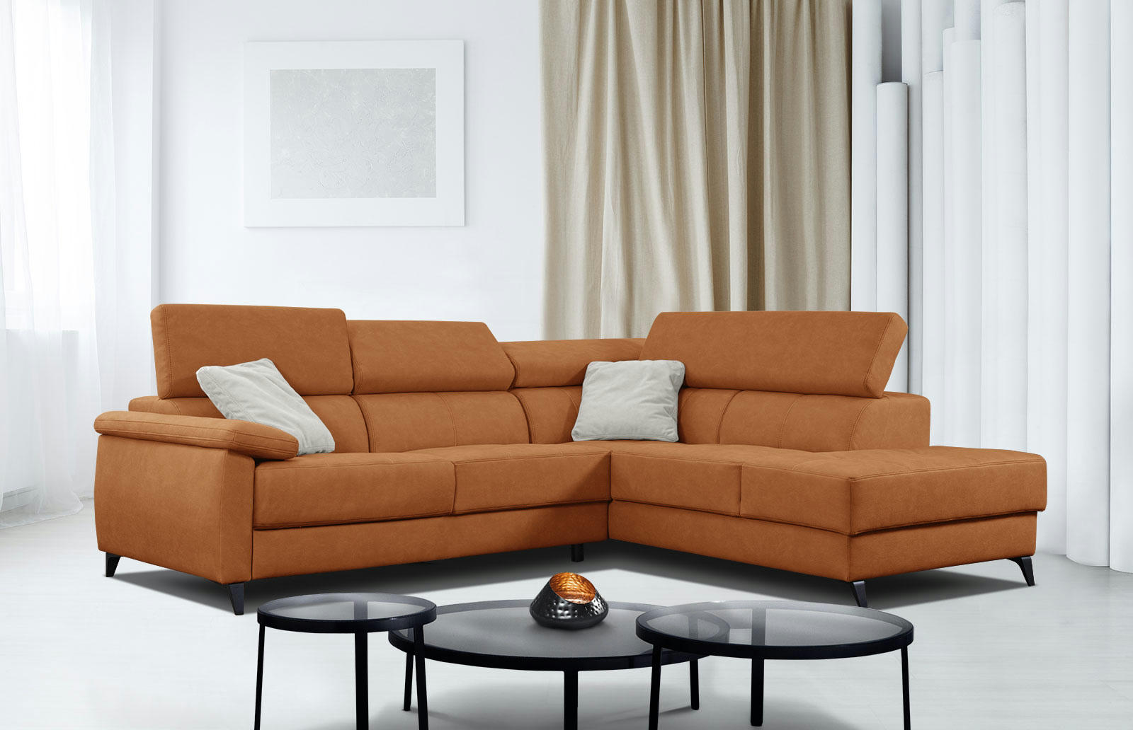 TAUNUS - Canapé d'angle droit 5 places marron