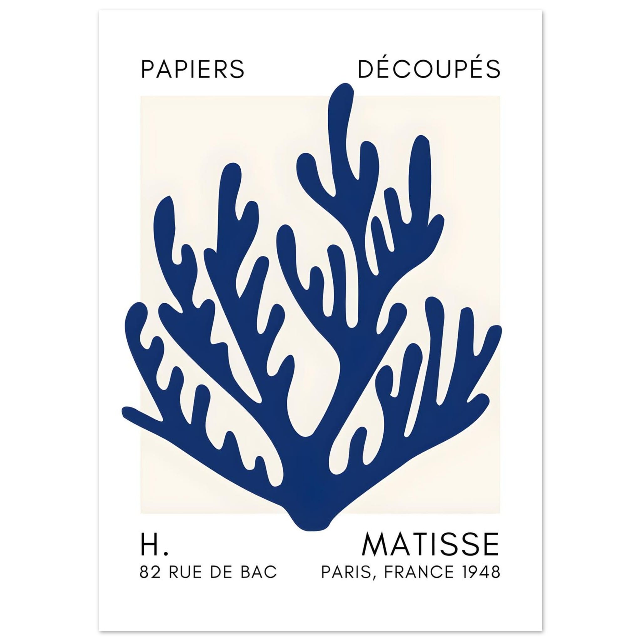 Artfulprints Poster Matisse – Coral harmony navy blue II  - 50x70 cm - Blauw