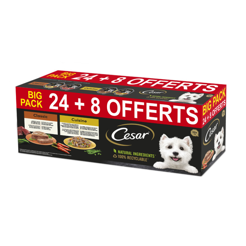Patée pour chien Classic et Cuisine 24   8 pièces gratuites CESAR