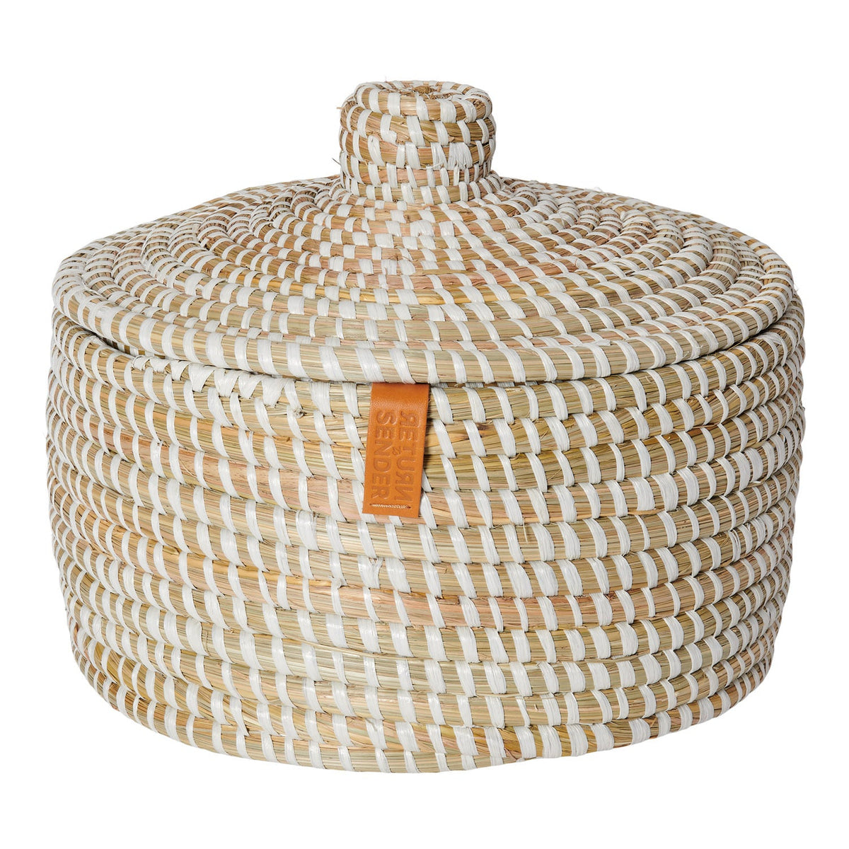 Return to Sender Mand met deksel 31 cm van wit en naturel kaisagras