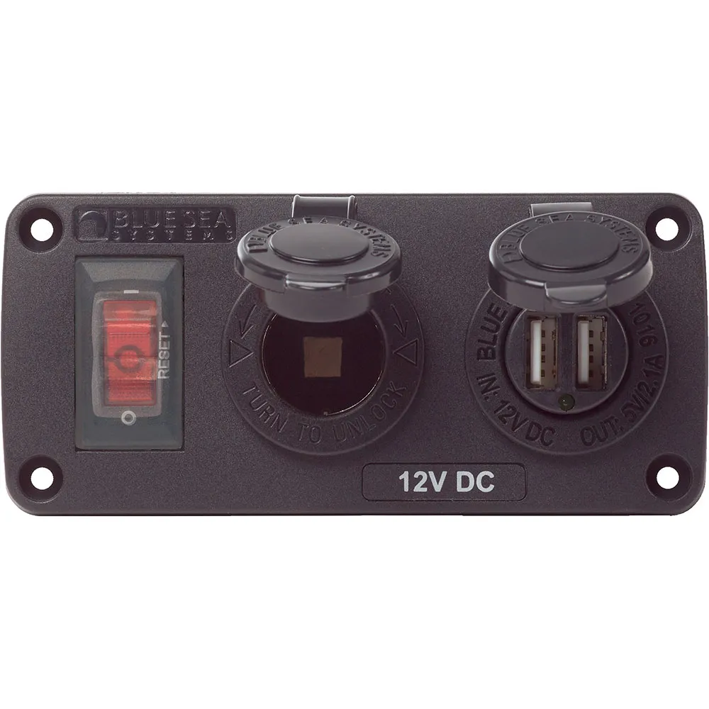 Blue Sea Systems Water resistant dual USB charger panel with socket