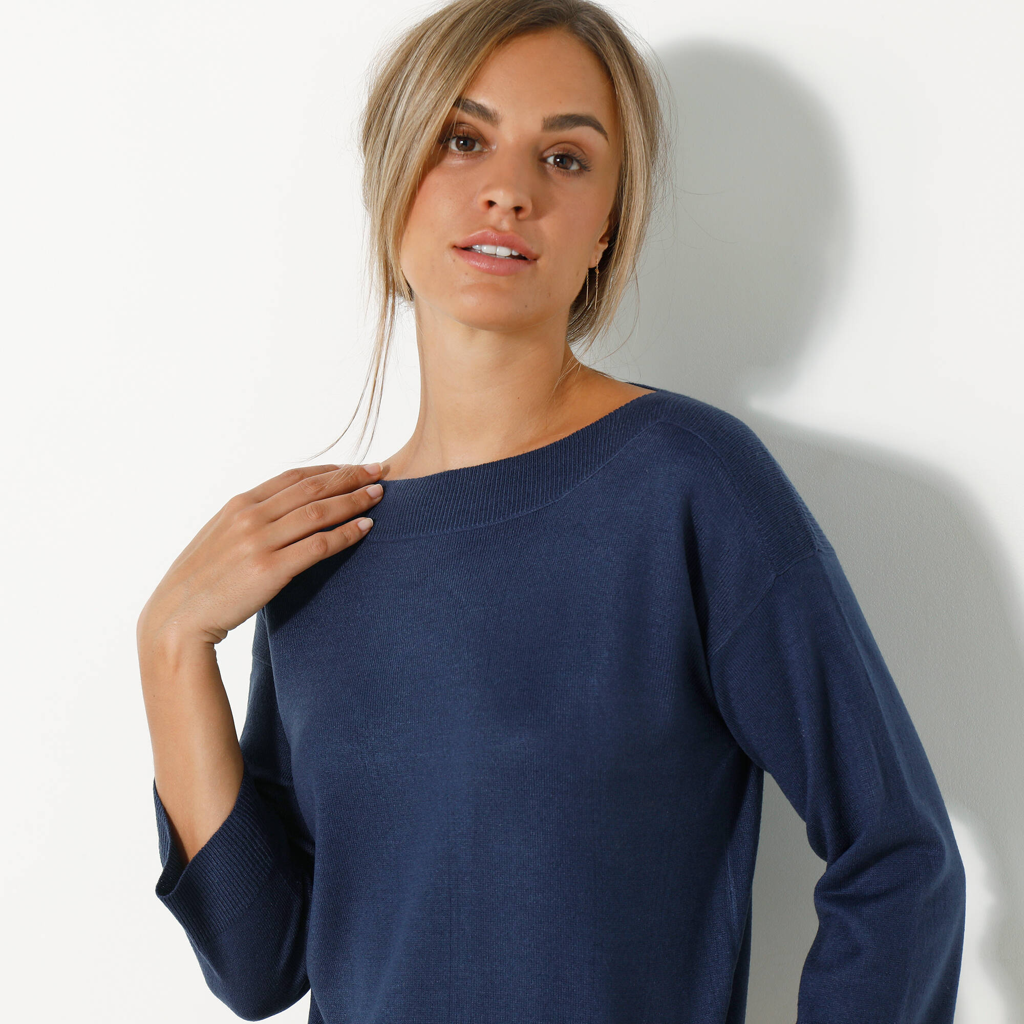 Pull col bateau manches 3/4, toucher doux