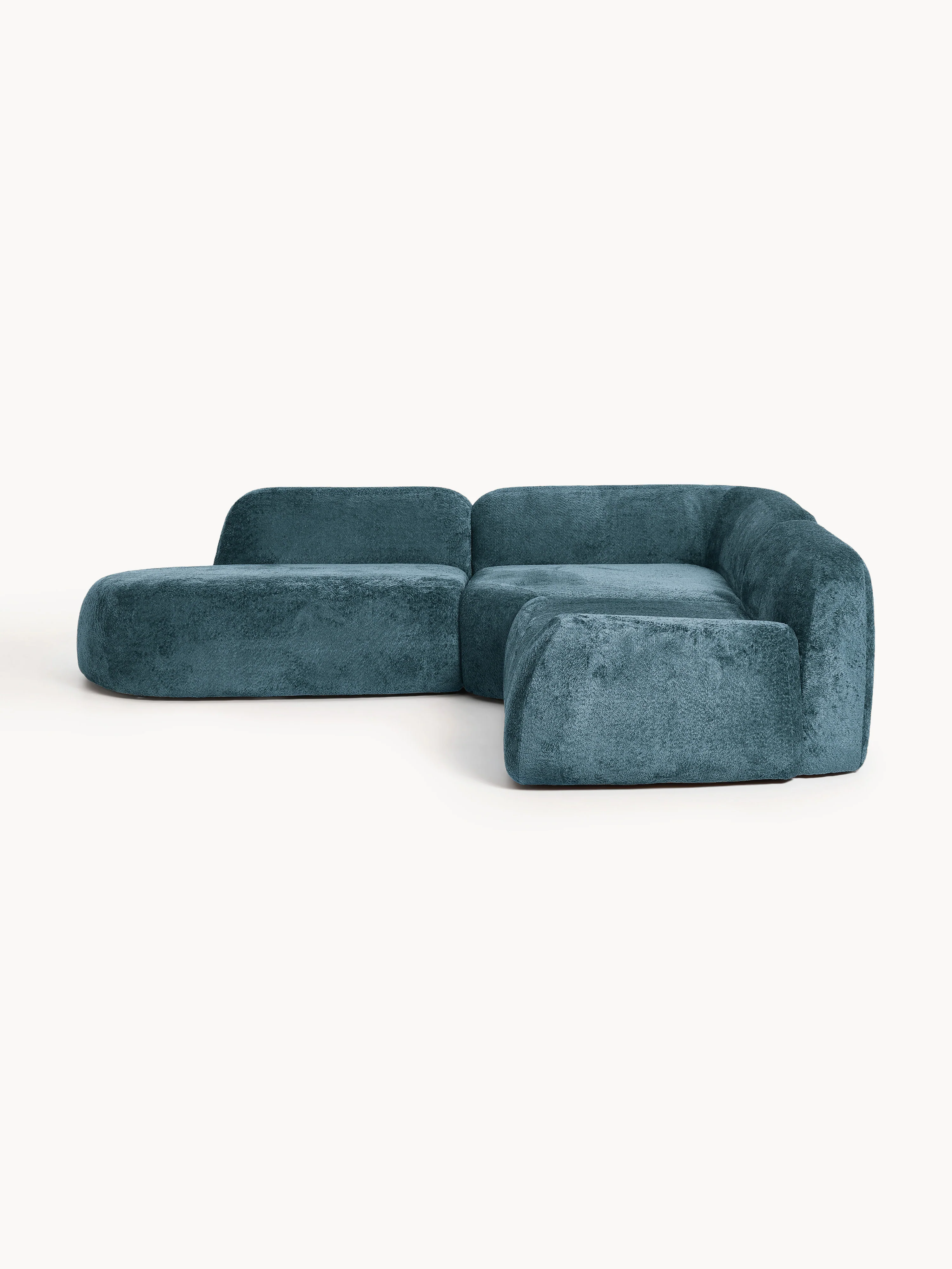 Modulares Ecksofa Wolke (4-Sitzer) aus Teddy-Bouclé mit Chaiselongue