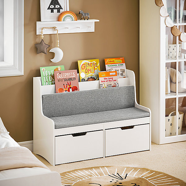 Coffre à Jouets Banc de Rangement avec Bibliothèque et Coussin KMB66-W SoBuy