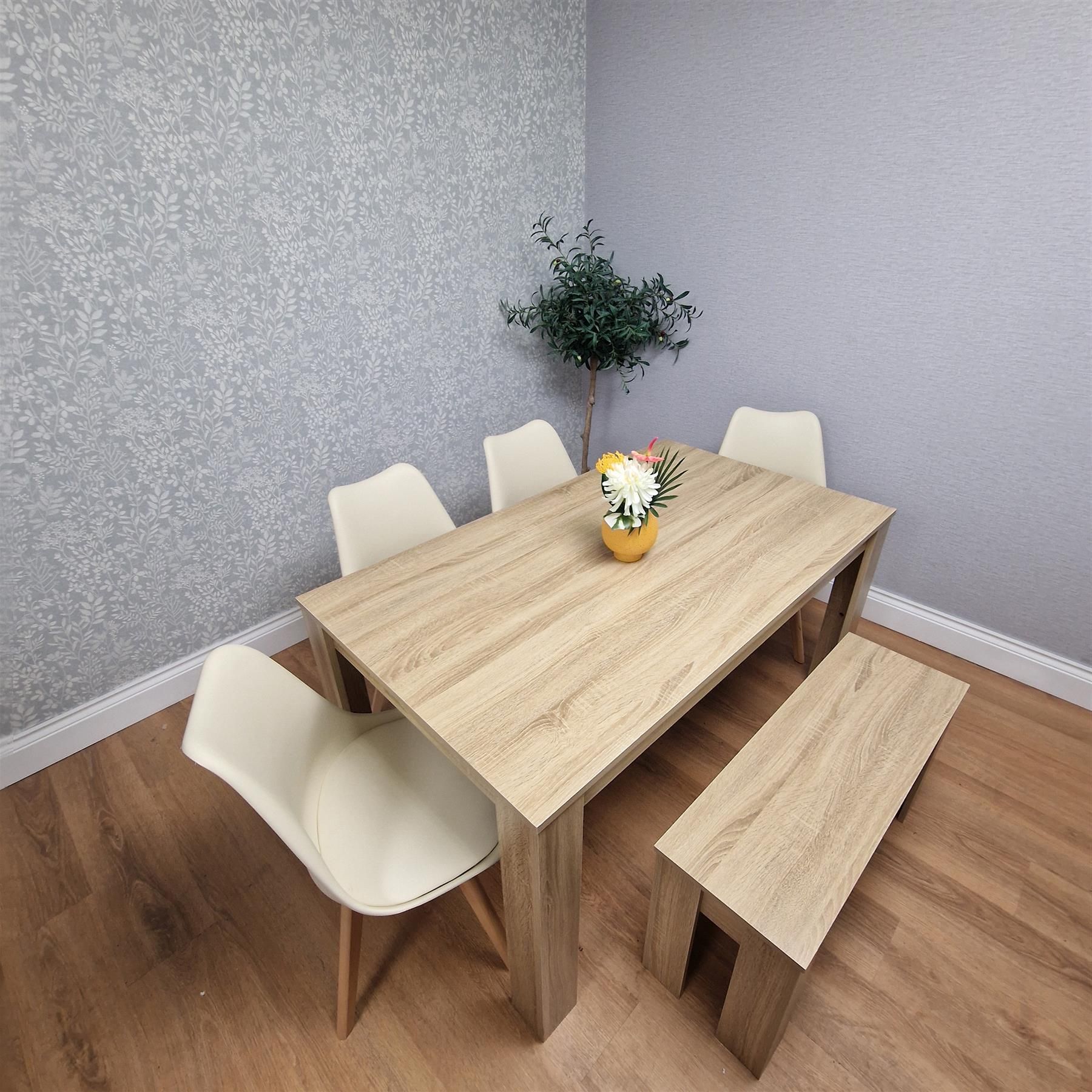 KOSY KOALA Oak Effect Dining Table Set With 4 Chairs And Bench