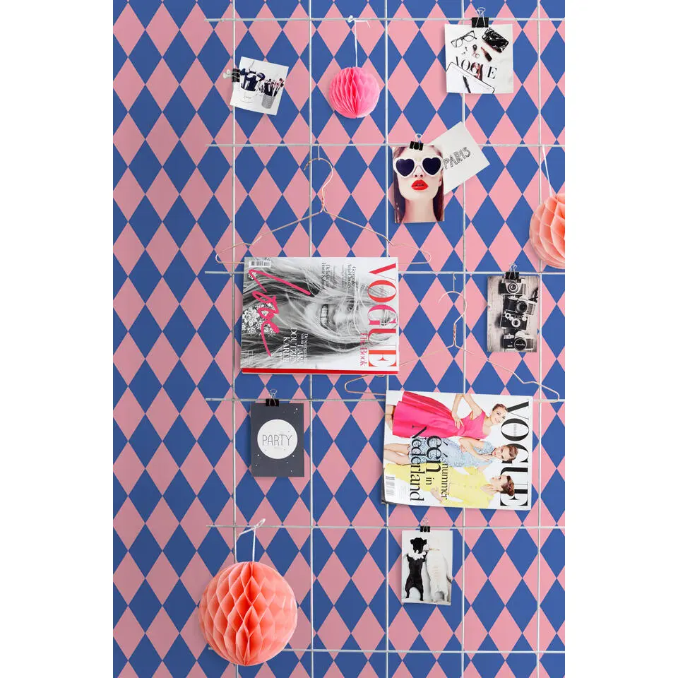 ESTAhome behang ruiten blauw en roze - 50 x 900 cm