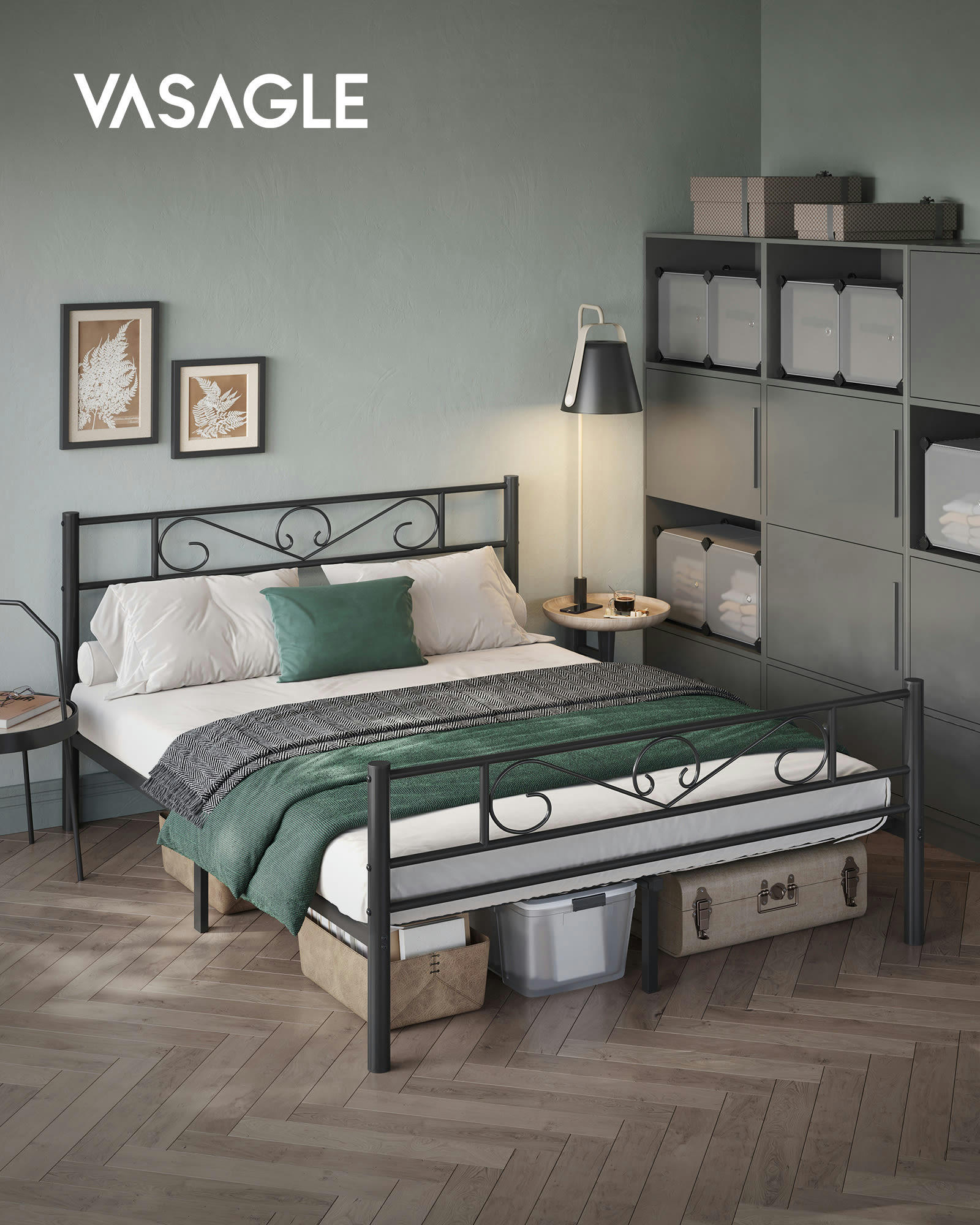 - Lit 2 personnes pour matelas de 200 x 160 cm noir