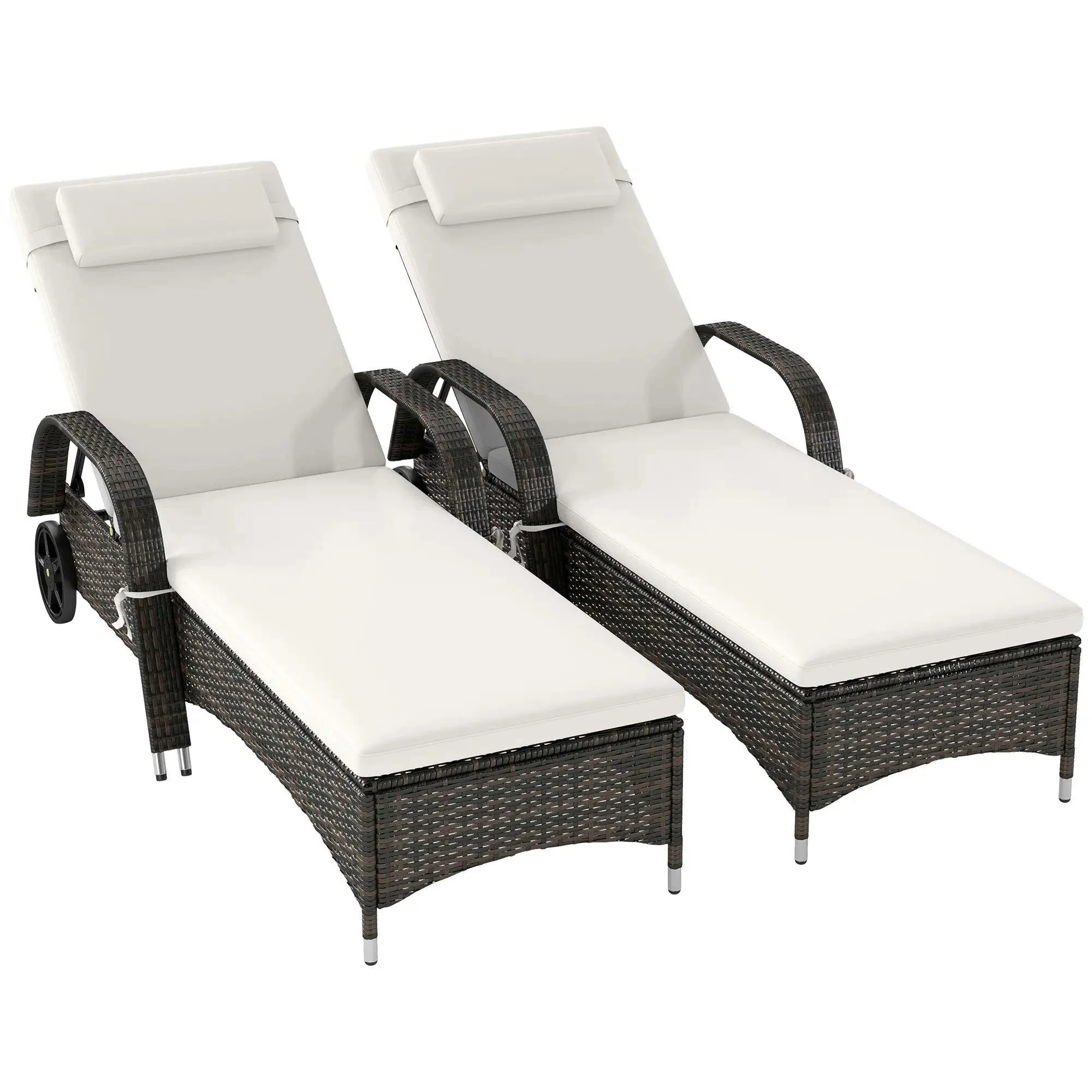 2PC Recliner, Deep Cushion PE Rattan Patio Chair, Cream