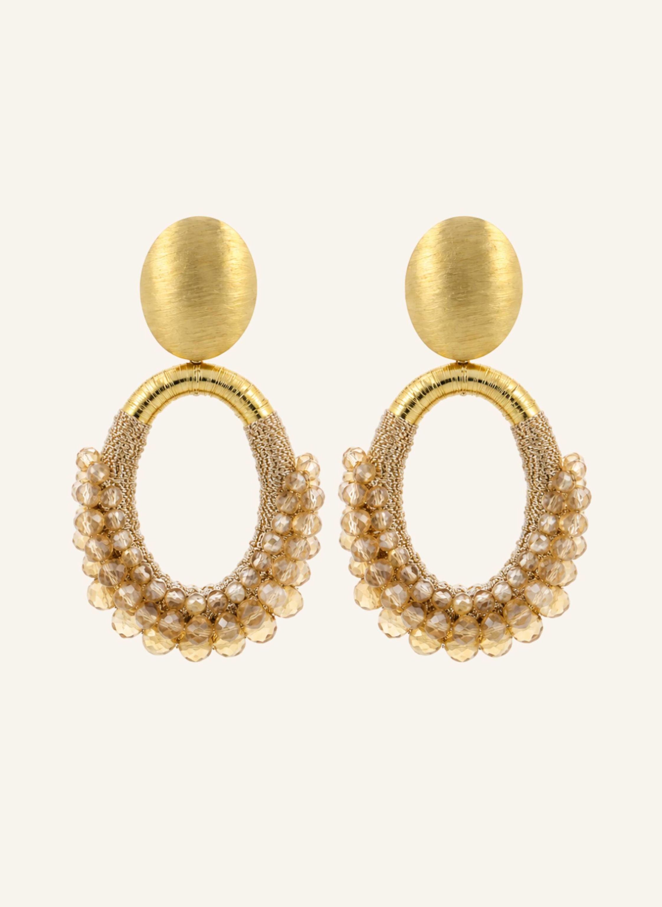 LOTT.gioielli Ohrhänger NYRA CE SI OVAL DELUXE HALF BEADED M CHAMPAGNE by GLAMBOU