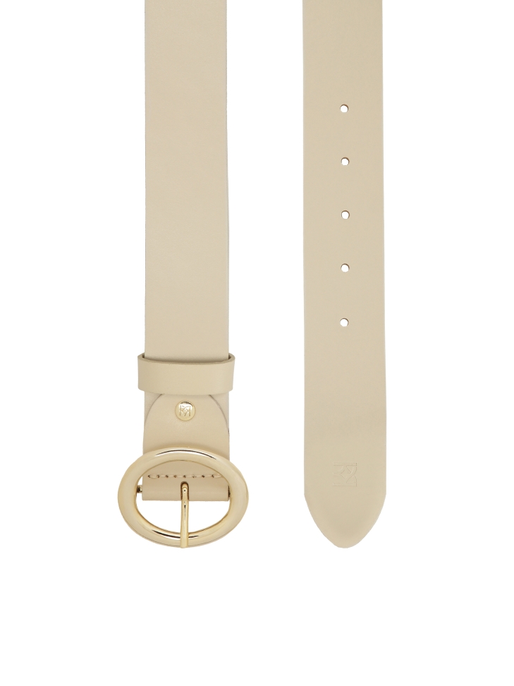 Wide leather belt in cream color